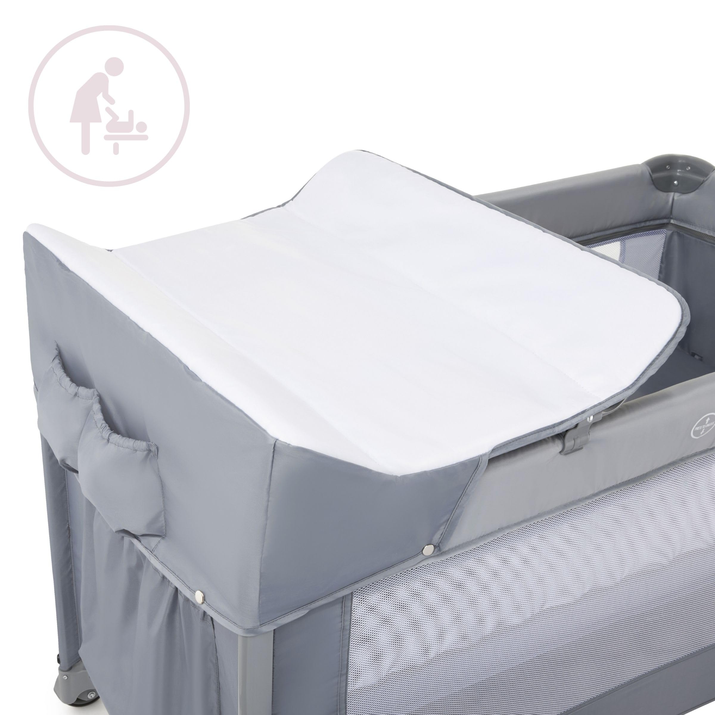 Moby-System Closely 3in1 Beistellbett Baby - Reisebett Baby mit Wickelauflage, Matratze, Transporttasche - Höhenverstellbares Beistellbett, Laufstall (6 Teile)