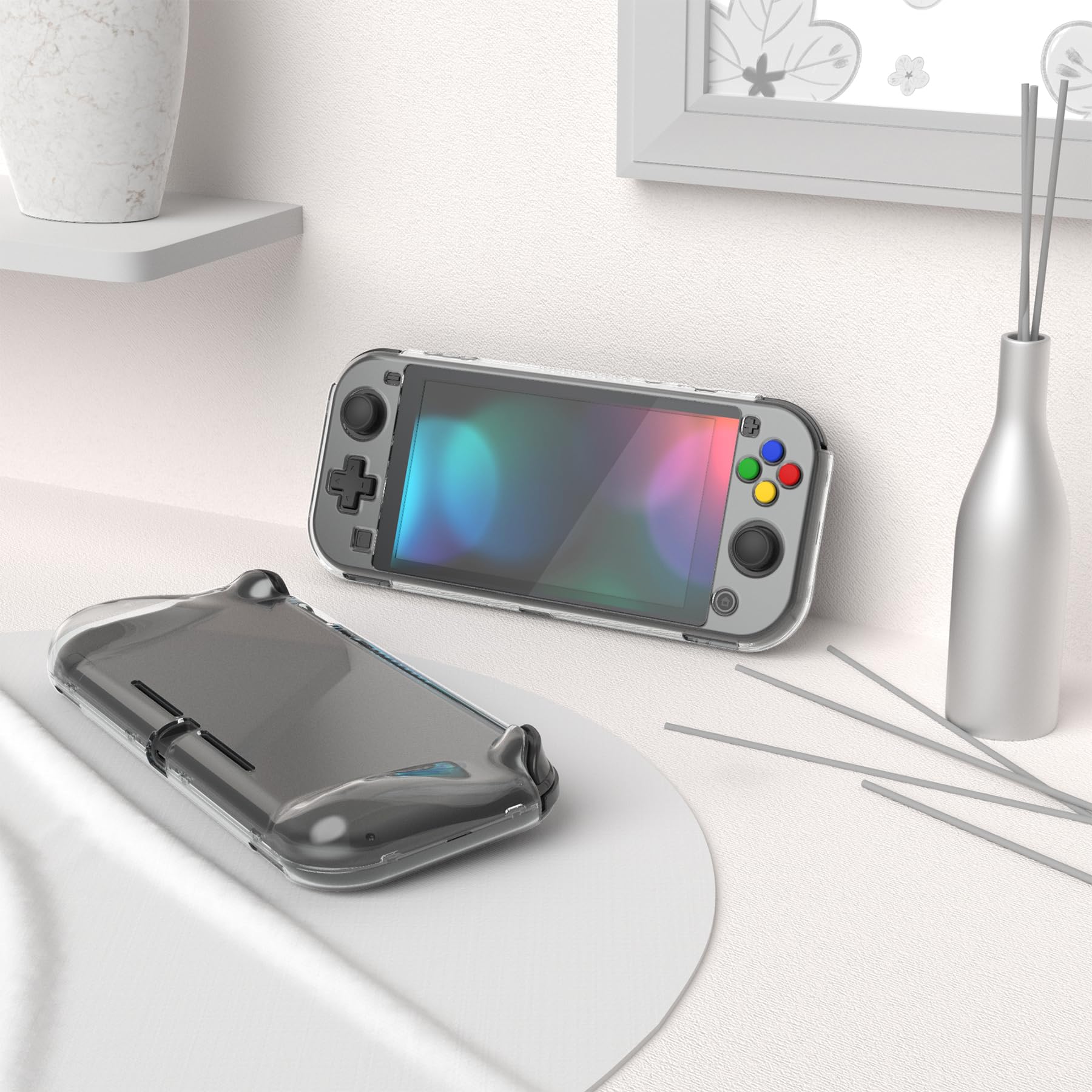 playvital Cover Trasparente per Nintendo Switch Lite, Custodia Rigida Grip Ergonomico & Pellicola in Vetro Temperato & Gommini & Copri Tasti, Accessori AntiGraffio per Switch Lite