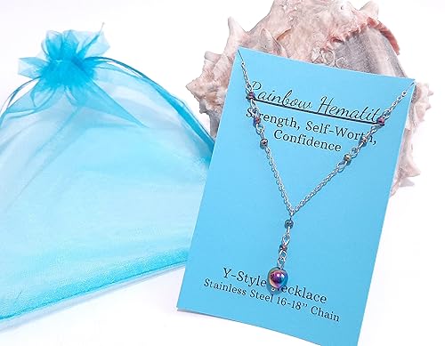 Miniatura 2 de Crystal Bead Rainbow Hematite Y Shaped Lariat Necklace Non-Tarnish Steel Chain
