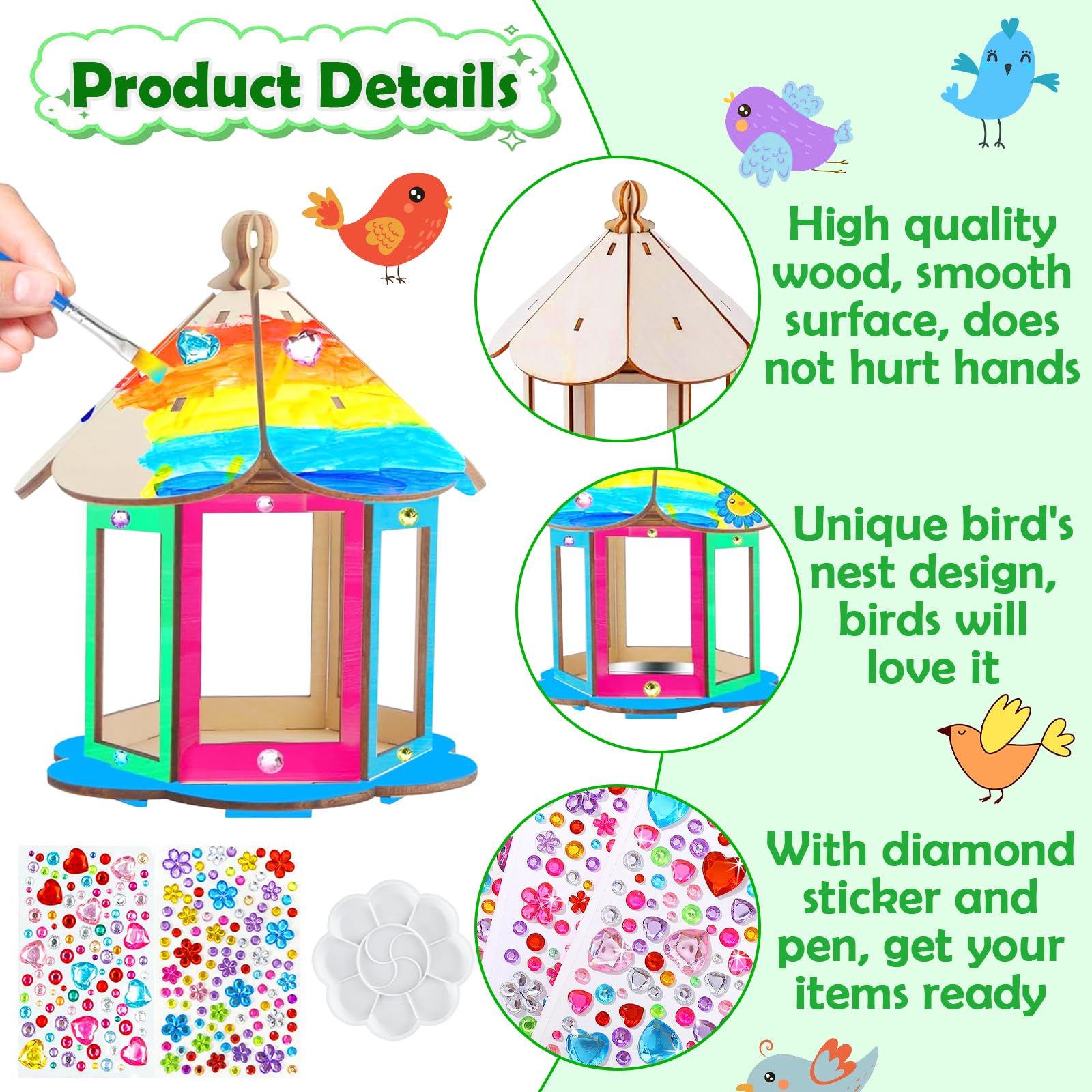 4x DIY Vogelhaus Bausatz Für Kinder - Holz Bastelset Mit Farben Zum Bemalen