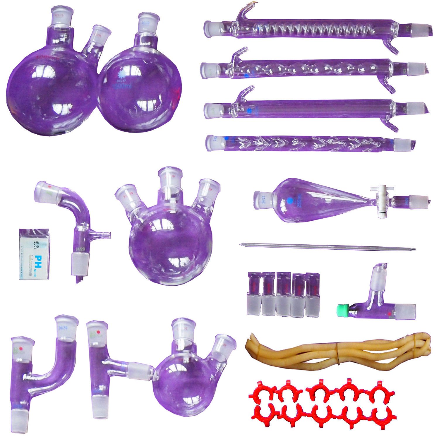 Destillationsgerät für ätherische Öle, Chemie, organische Geräte, Glaswaren, komplettes Set, Labor, chemisches Gerät mit Graham-Kondensator, 24/29 Gelenktrichter