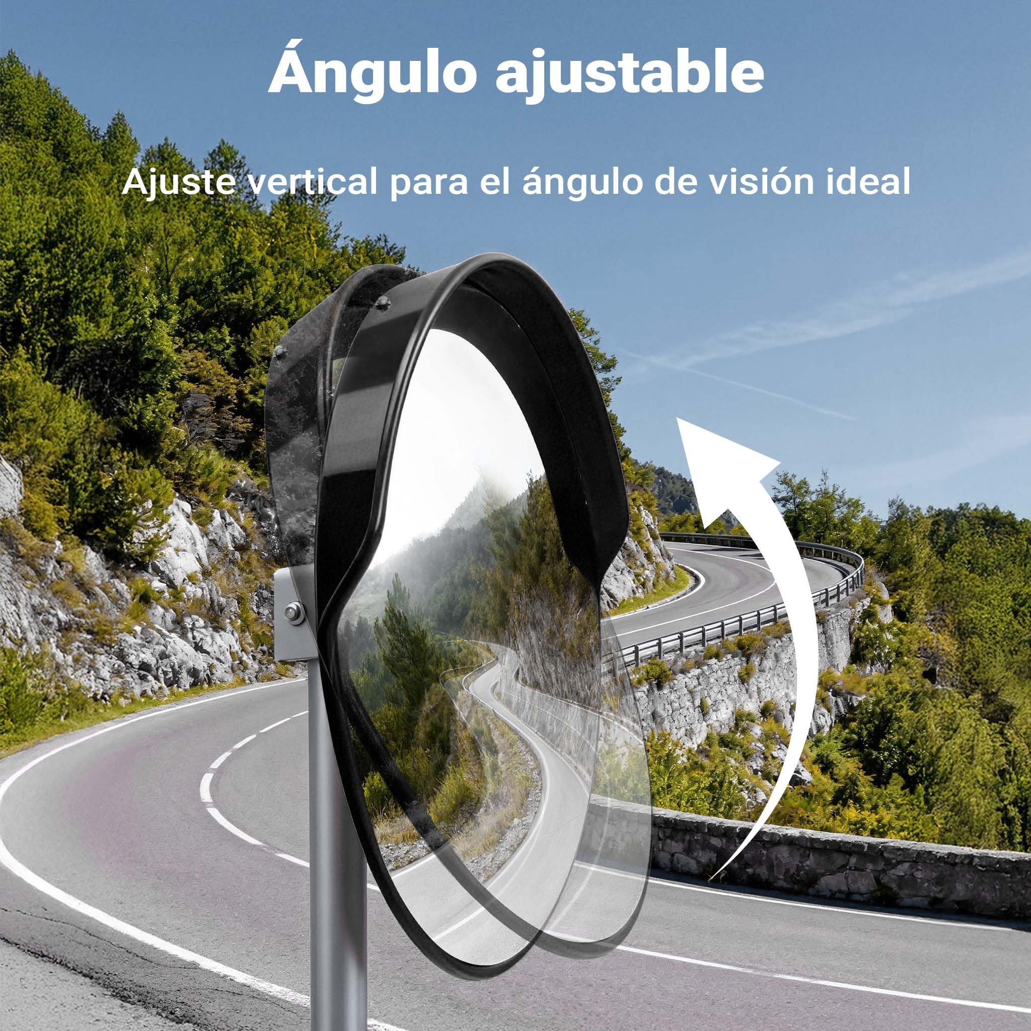 Wiltec Espejo de tráfico convexo 80 cm con cubierta protectora, color negro, espejo de seguridad redondo con campo de visión de 130°, diseño convexo para salidas, material de montaje incluido