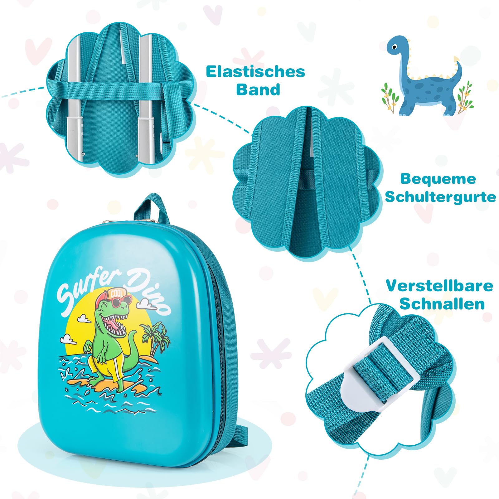 COSTWAY Walizka dziecięca, dinozaury, 13"+17", Uroczy