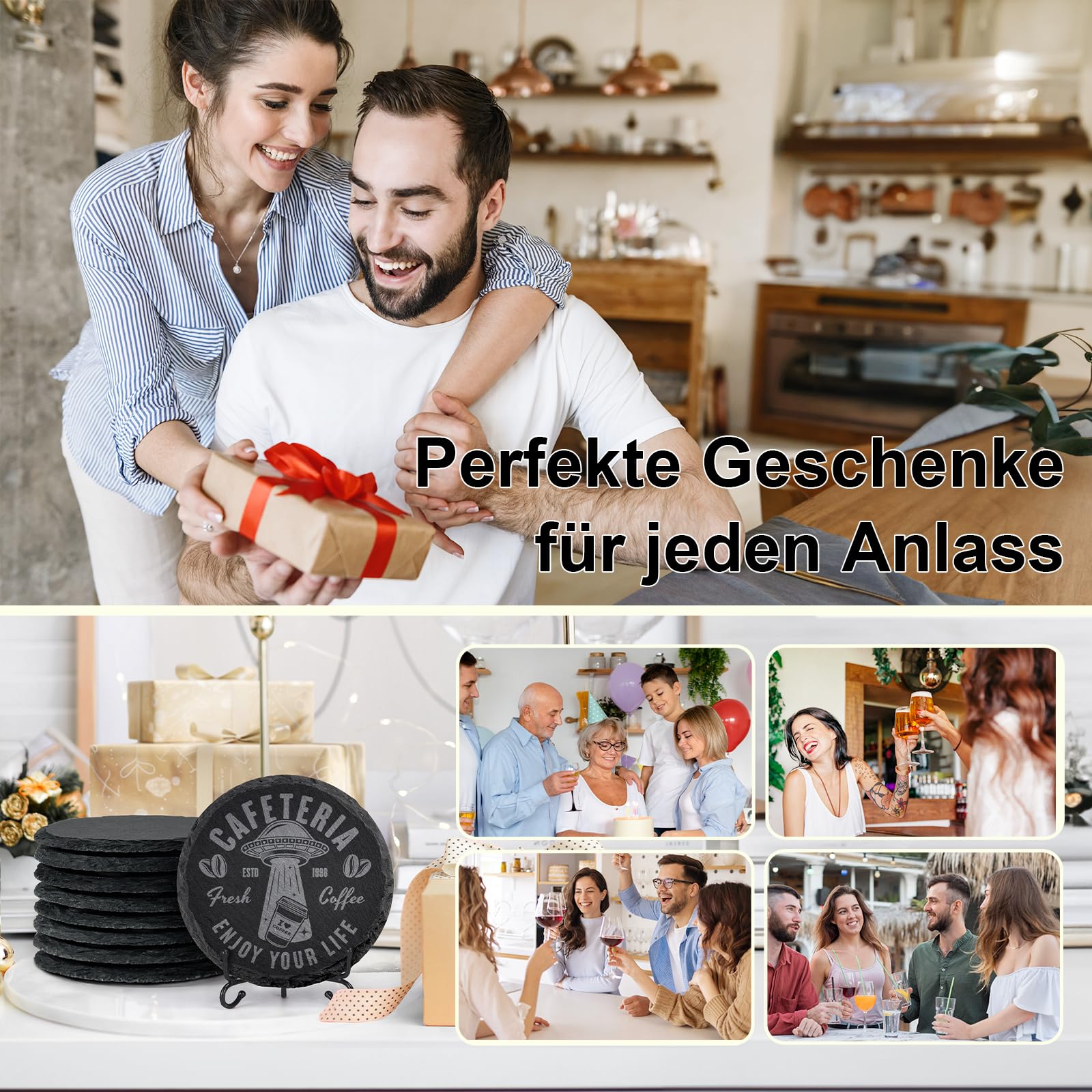 48 Stück Schiefer-Untersetzer Set für Lasergravur, MAPRIAL 10cm Quadrat und Rund Jeweils 24 Stück Natürliche Schwarze Getränkeuntersetzer für Geschenke, Hochzeiten, Weihnachten, Wohndeko