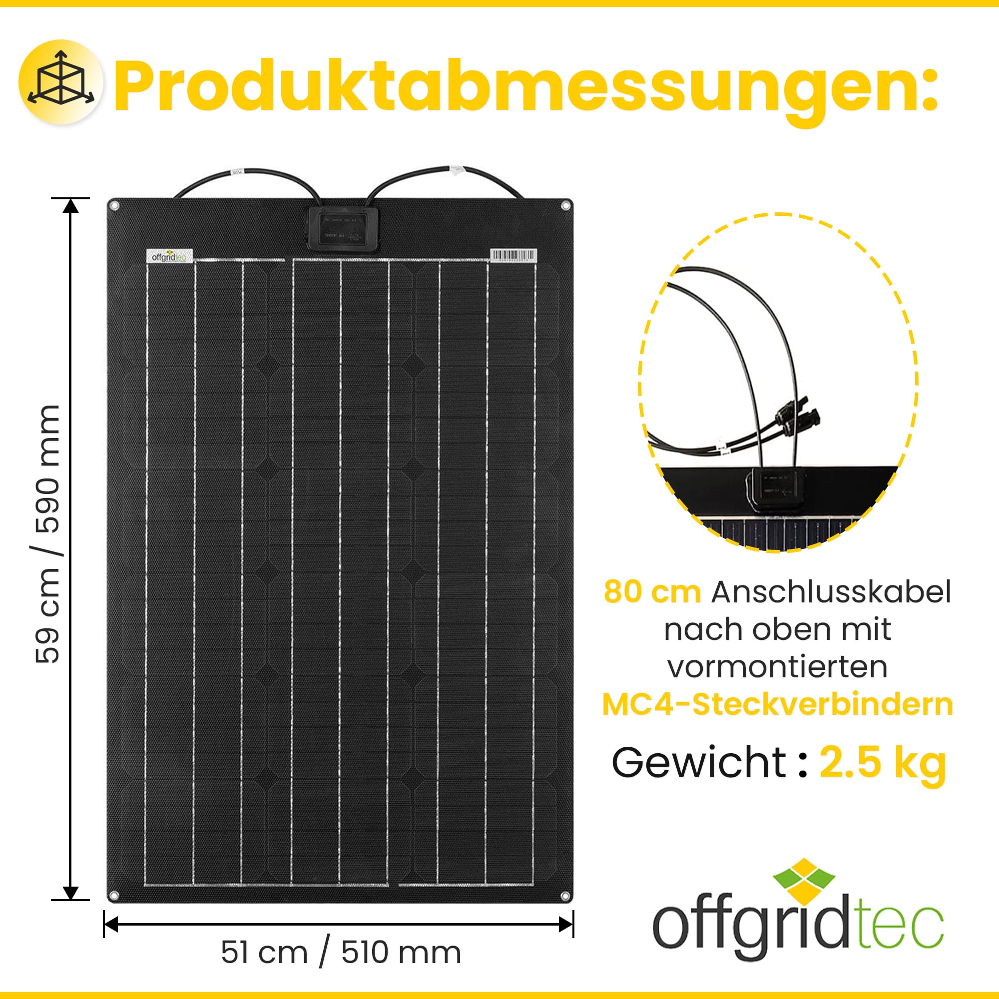 Offgridtec PCB-ETFE półelastyczny moduł solarny 39 V, 50 W, do kampera, panel słoneczny