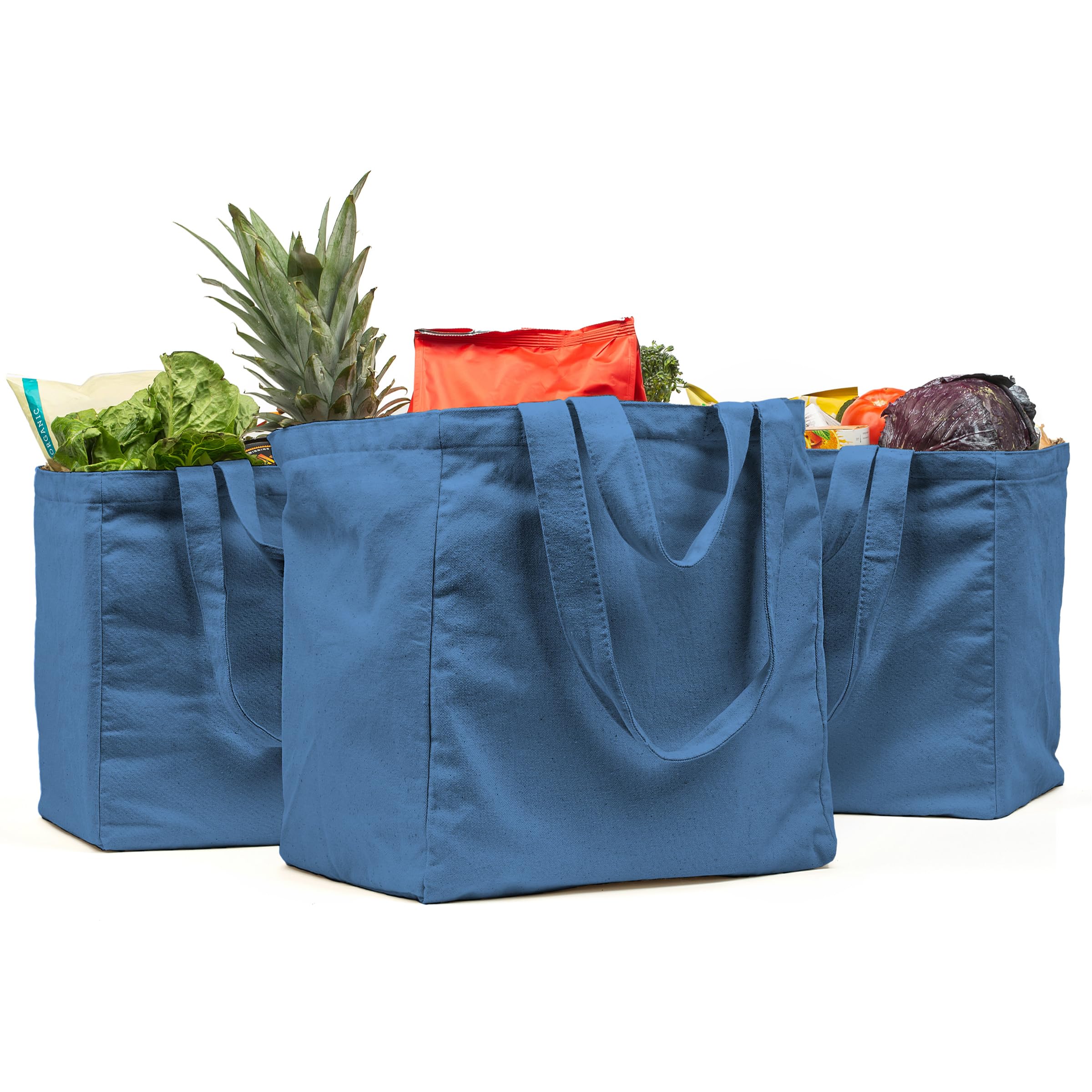 VeraMia Einkaufstasche aus Segeltuch, 3-teiliges XL-Set mit echten Taschen, langem Schultergurt und kurzem Griff, strapazierfähig, faltbar, waschbar