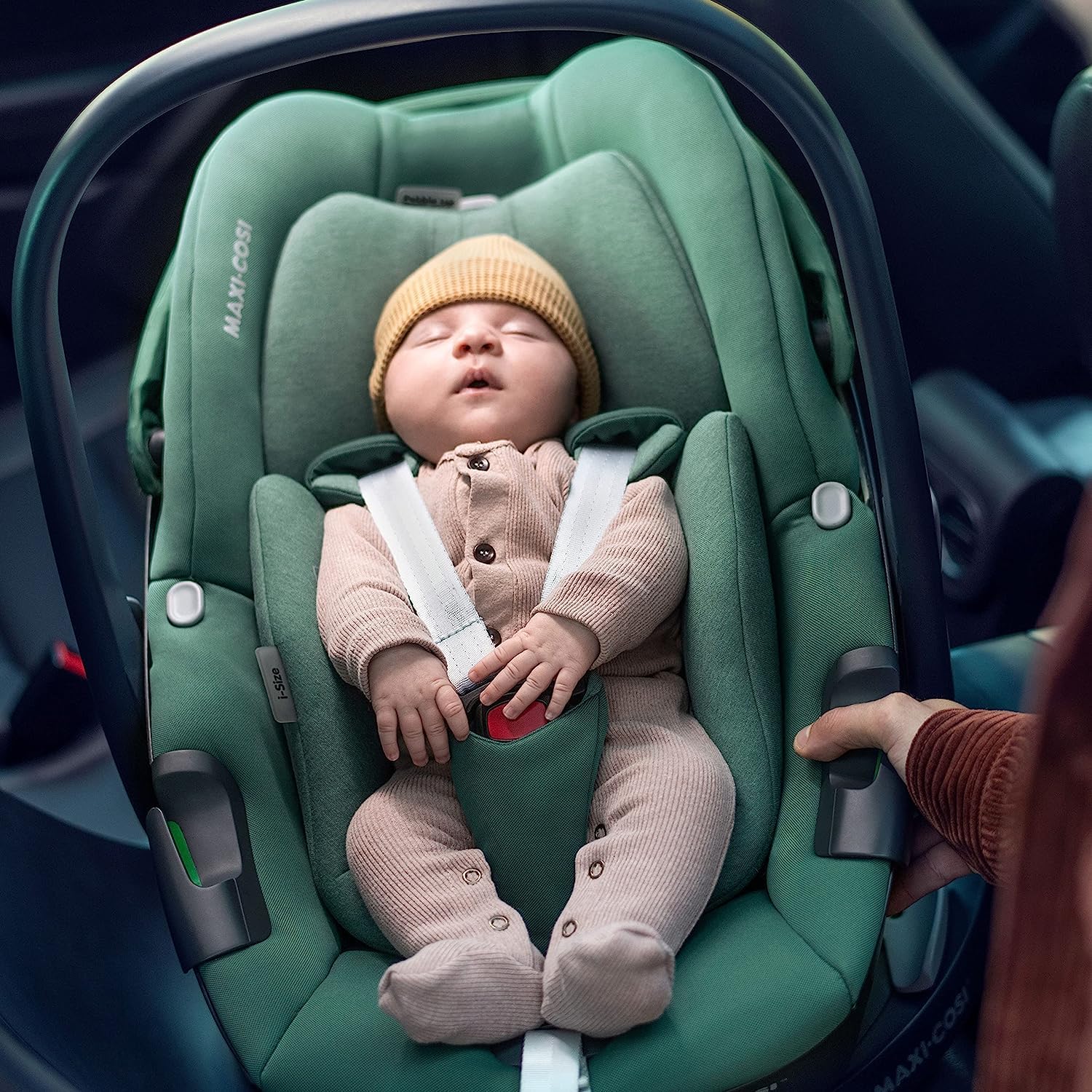 Maxi-Cosi Pebble 360, silla coche bebe i-Size, Silla Coche 360 Recien Nacido con Giro de 360 Grados, 0-15 meses (40-83 cm), ClimaFlow, arnés de apertura y cierre fácil, G-CELL, Essential Green