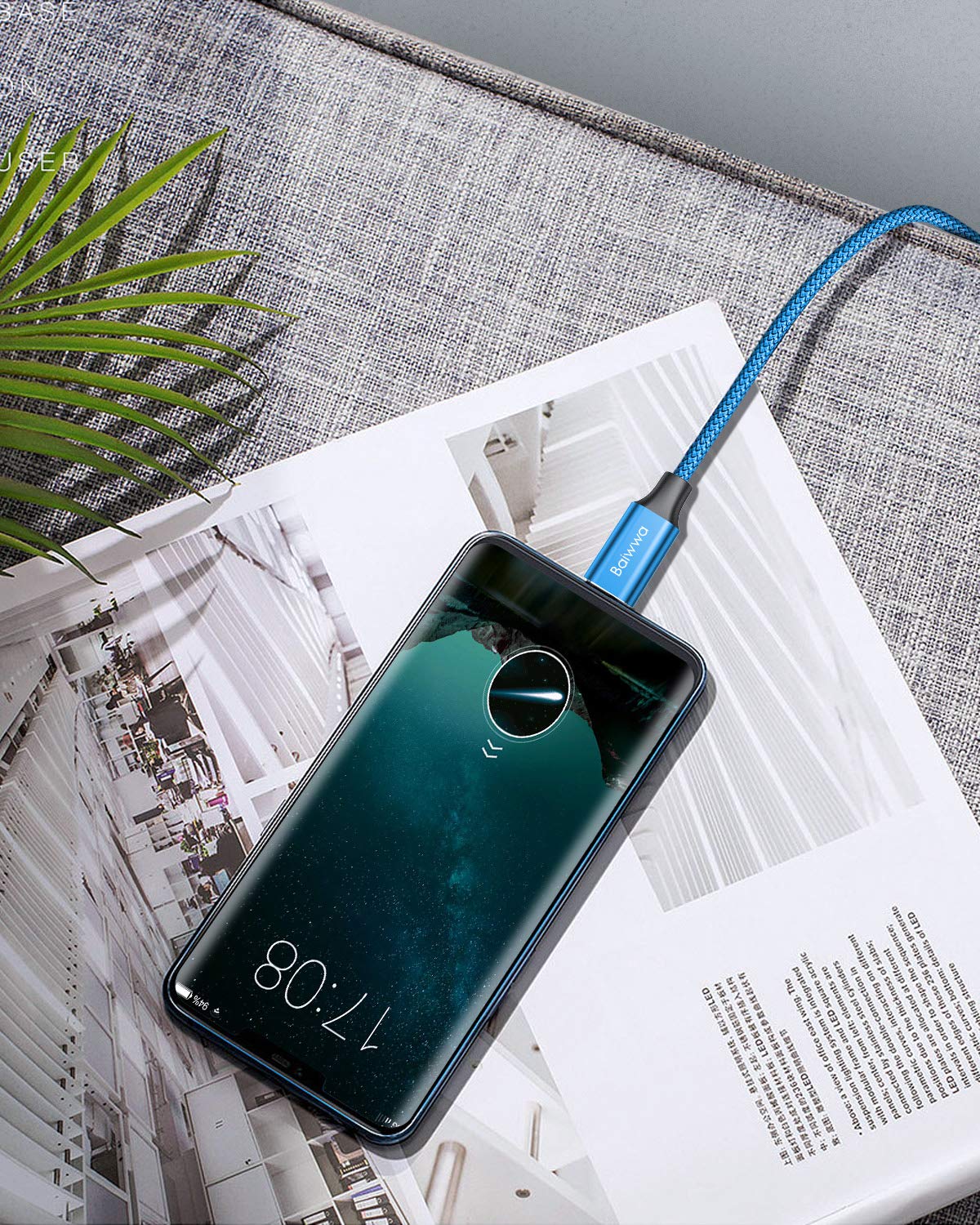 Baiwwa Cavo USB Type-C 1.5M 2Pezzi, Nylon 3A Tipo USB C Ricarica Rapida per Samsung Galaxy S21 S20 S22 S9 S10 S8 S10e Plus Ultra, A20e A50 A51 A70 A71 A53 A11 A13, Pixel, Redmi, LG -Blu