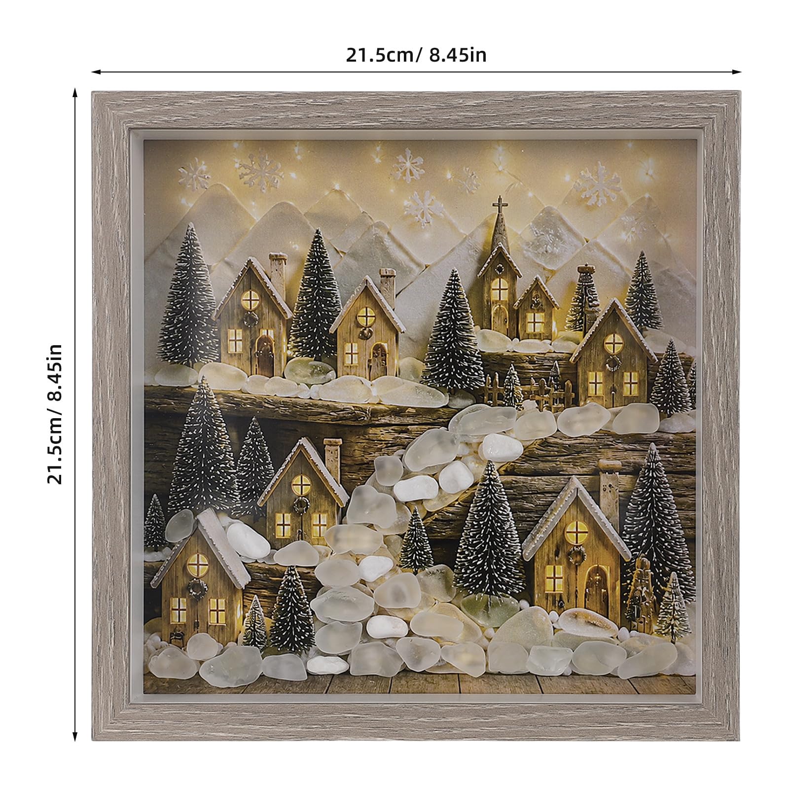 Zerodeko Decoración de pared con diseño de pueblo navideño, marco de fotos rústico iluminado con diseño de pueblo navideño, marco de mesa festivo de invierno, decoración de granja iluminada para