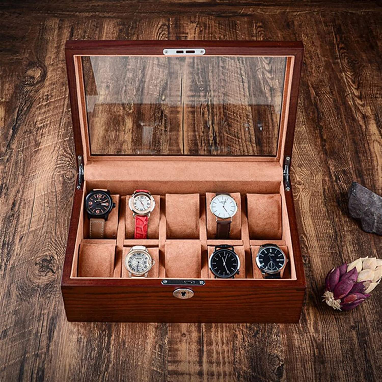 Scatola Orologi Scatola Porta Orologi da 10 Slot per in Legno Bracciale per Gioielli con Display di Blocco per Meccanici Portaorologi