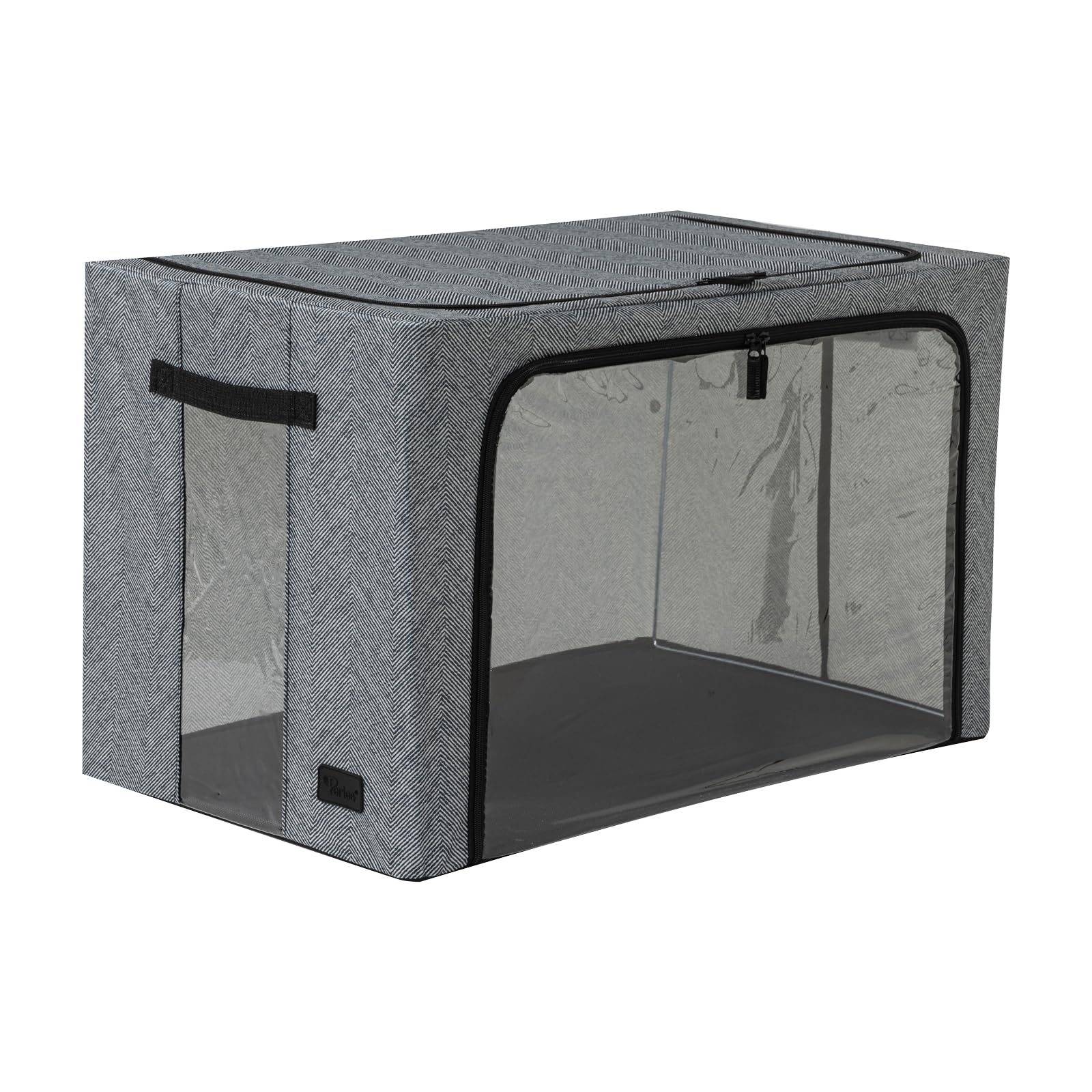 Periea ‘Beau’ Folding Collapsible Stackable Fabric Home Storage Boxes with Steel Frames (Herringbone, Jumbo)