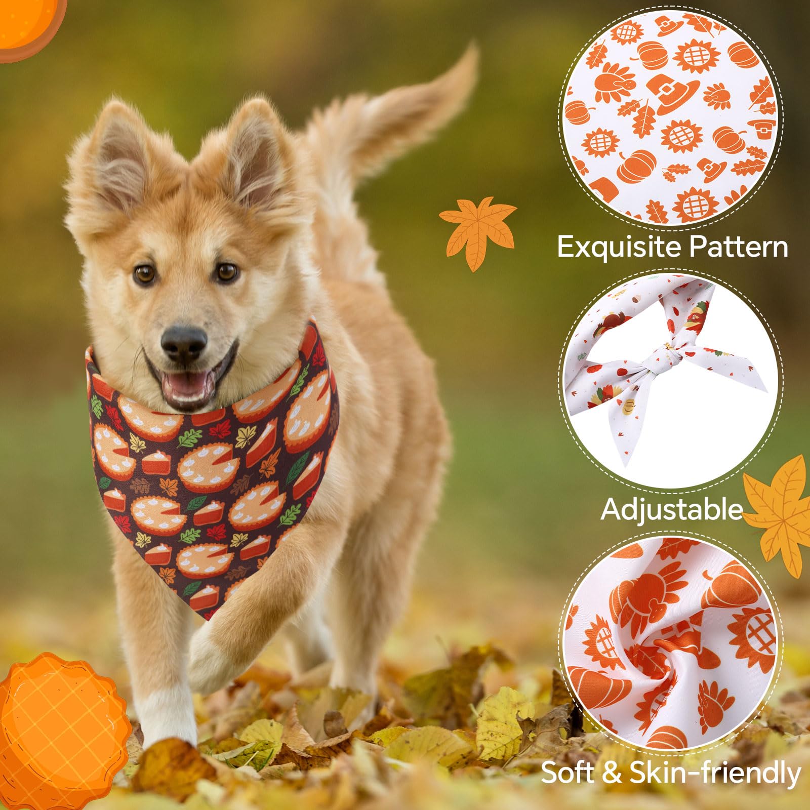 Huhumy Lot de 100 bandanas d'automne pour chien en vrac 3 tailles - Bandana lavable réglable et lavable - Écharpe d'automne pour Thanksgiving, les vacances - Fournitures pour animaux de compagnie de