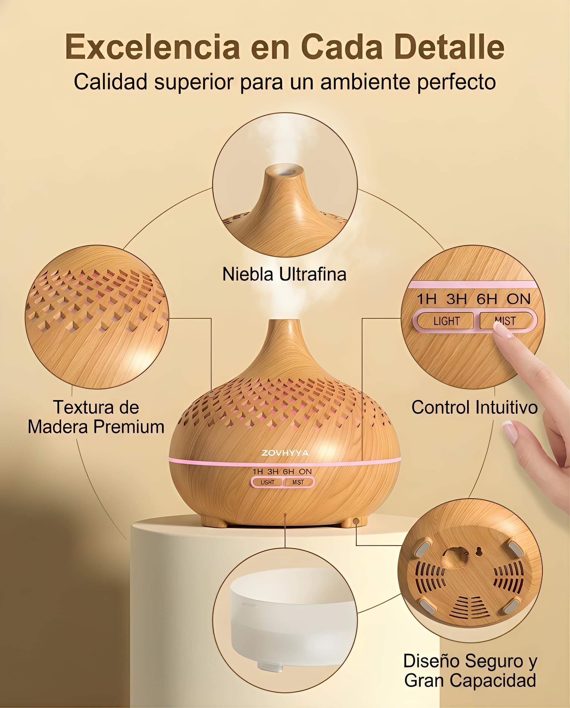 Difusor de Aroma 500ML Humidificador con 14 Luces LED Control Remoto 4 Temporizadores y 2 Modos de Pulverización para Hogar Dormitorio y Oficina