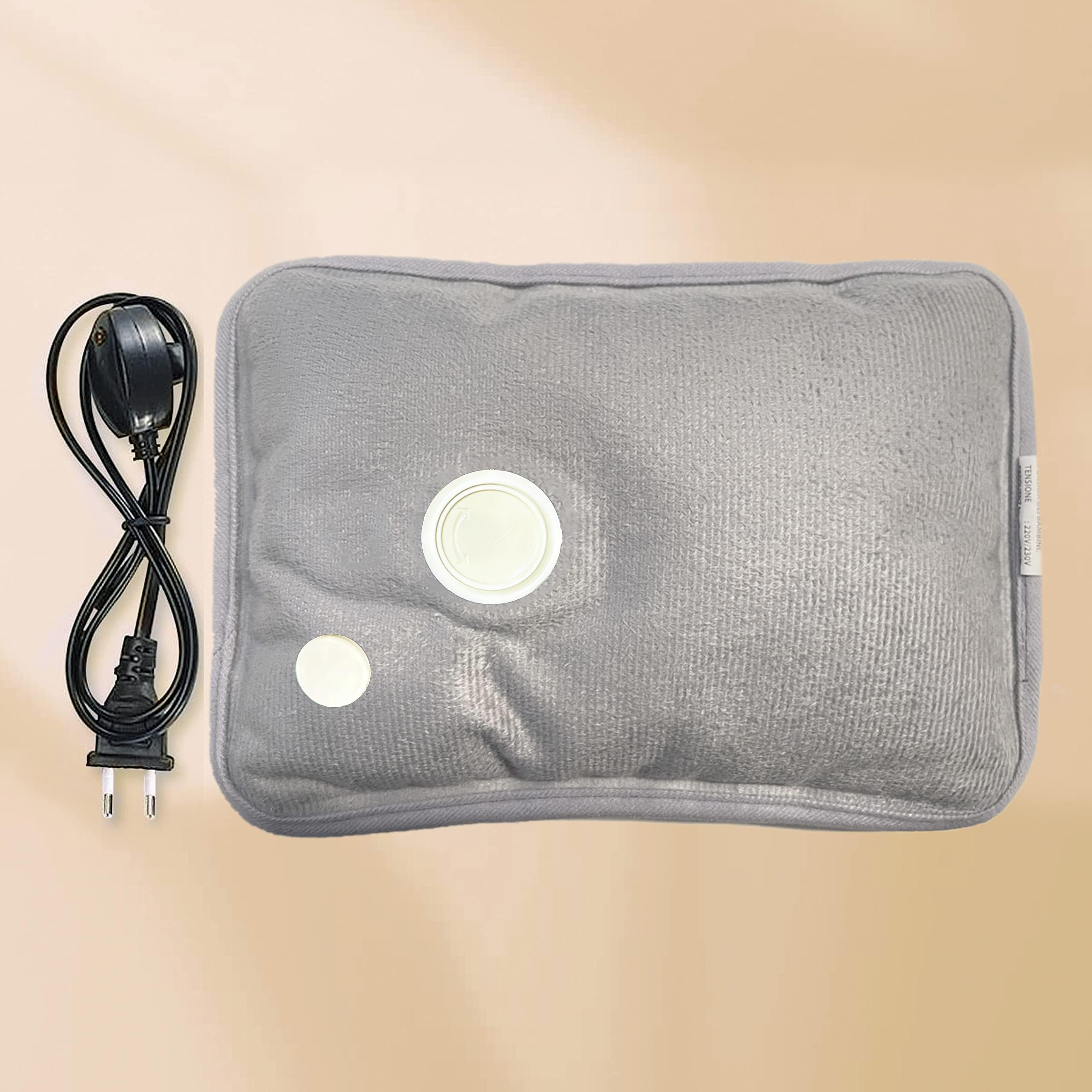 Borsa Acqua Calda Elettrica in Peluche; 500W, Scaldino Elettrico Scaldamani, Scalda Mani e Piedi in Casa, a Letto, per Giornate Fredde, Dolori Mestruali e Muscolari (Grigio)