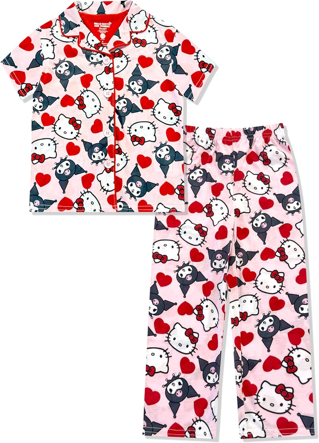 Hello Kitty Girls Pajama Set - 2 Piece Girls Pjs Button Down Short Sleeve & Pants For Kids - Official Product