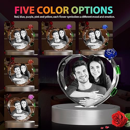 Miniatura 3 de QPCBEBY Foto de cristal 3D con rosa de cristal rojo, regalos personalizados para el día de la madre para mamá, esposa, mujer, ella, novia, pareja,