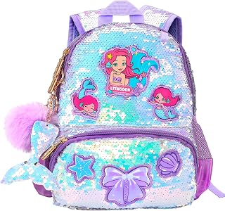 Mermaid Sparkly Sequin Backpack for little Girls Toddler,Cute Kids School Book Bag for Nursery Kindergarten Elementary,Back to School Easter Birthday Xmas Gifts for Girls
