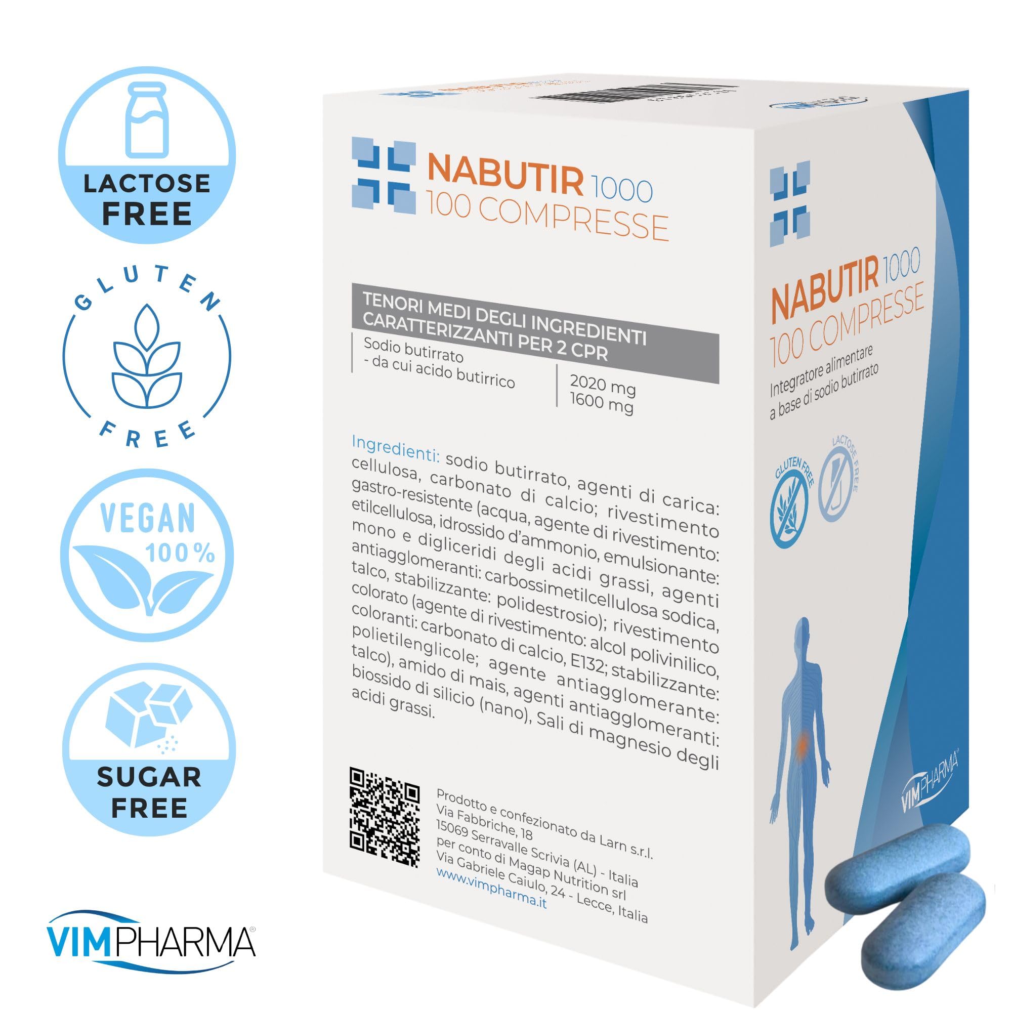 Vimpharma Nabutir 1000 Butirrato di Sodio – Integratore per il Benessere Intestinale – 100 compresse – Alta Efficacia e Concentrazione – Formato Convenienza – Made in Italy