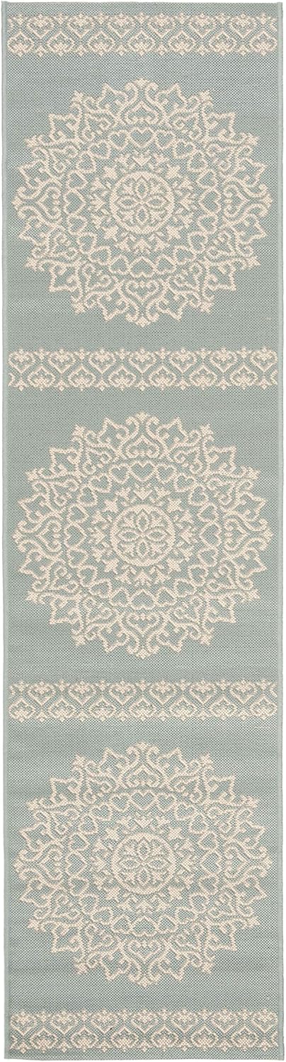 SAFAVIEH Beach House Collection 4' x 6' Cream / Aqua BHS183L Indoor/ Outdoor Non-Shedding Easy Cleaning Patio Backyard Porch Deck Mudroom Accent Rug