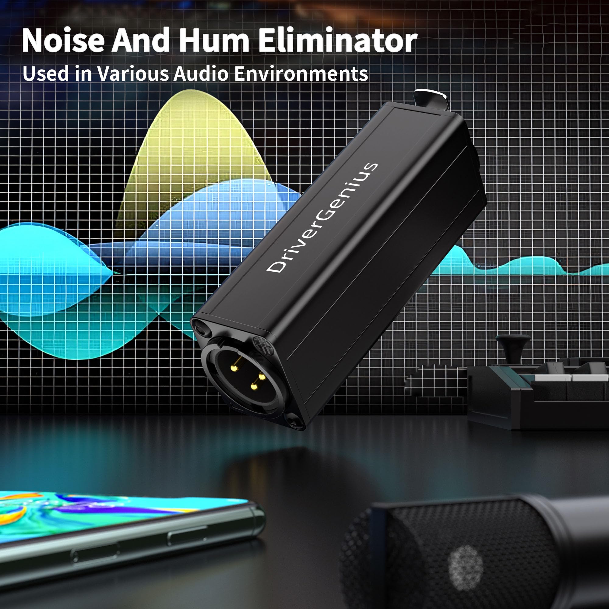 DriverGenius X-Shield | Isolatore di Rumore Ad Anello di Terra XLR a Canale Singolo - Eliminatore di Ronzio per Interfacce Audio, Console di Missaggio (Passivo, M/F)