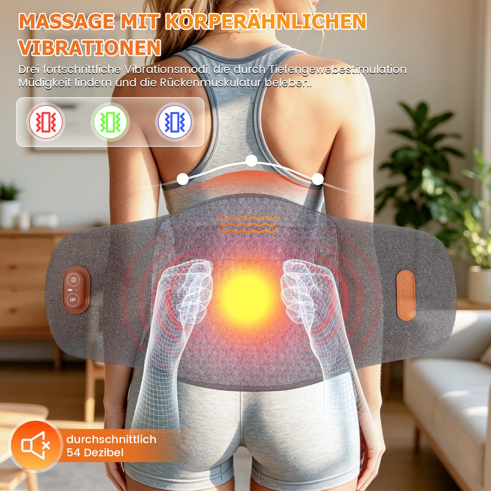 Massagegerät Rücken, Elektrisches Lendenkissen mit Wärme & Vibrationsmassage Rücken Massage Gerät 3 Massagetechniken 3 Temperatureinstellungen Lendenwirbel Stütze Traktionsgerät Geschenk