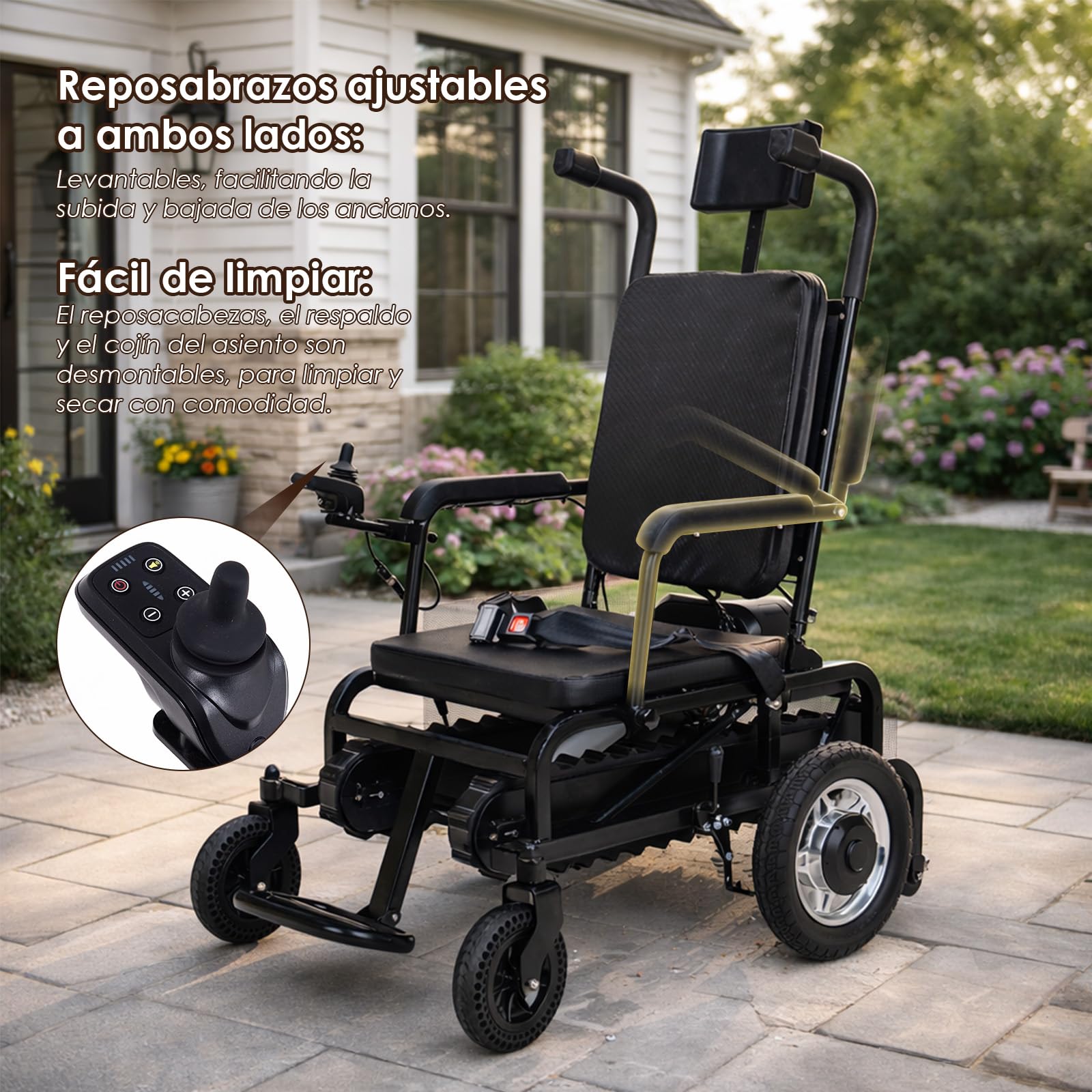 Silla Salvaescaleras Eléctrica 190kg, Batería 18Ah (50 Pisos), Plegable | Freno electromagnético activo, motor Brushless 200W, autonomía 15km, respaldo reclinable, apta para escaleras rectas