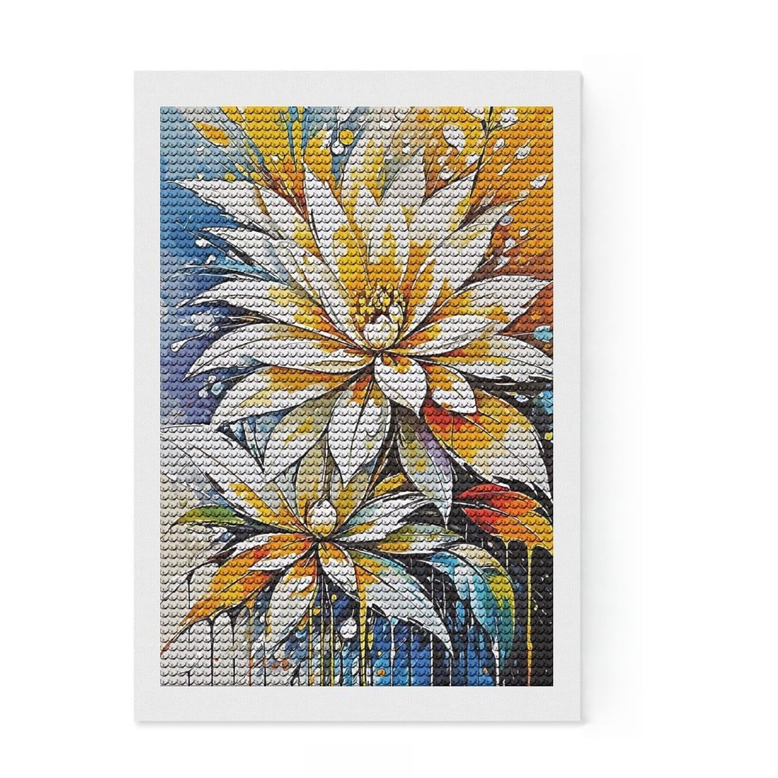 Junmoney Ashoka Flower Diamond Painting Canvas Set 8"x12", for Craft Lovers, Nice Detail and Sparkle, Boho Decor, Birthday Gift