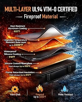 Fireproof Document Box - Hard-Shell Design Waterproof & Fireproof Document Safe with Lock, Fire Box Safe for Documents, Laptops, Passports Ex.16.5 x 12 x 5 inches, Black