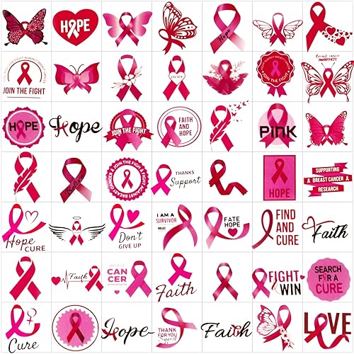 Miniatura 1 de 10 hojas de tatuajes temporales para concientización sobre el cáncer de mama, cinta rosa, tatuaje temporal para el cáncer de mama para mujeres y