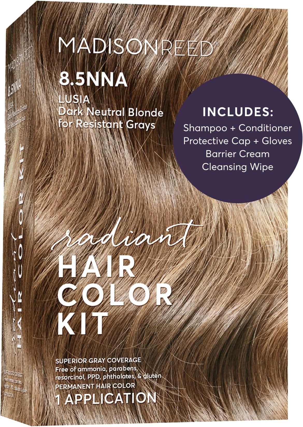 - Radiant Hair Color Kit - 8.5NNA Dark Neutral Blonde (Lusia Blonde), 100% Gray Hair Coverage Permanent Hair Dye for Resistant Grays | PPD-Free & Ammonia-Free, 1 Pack