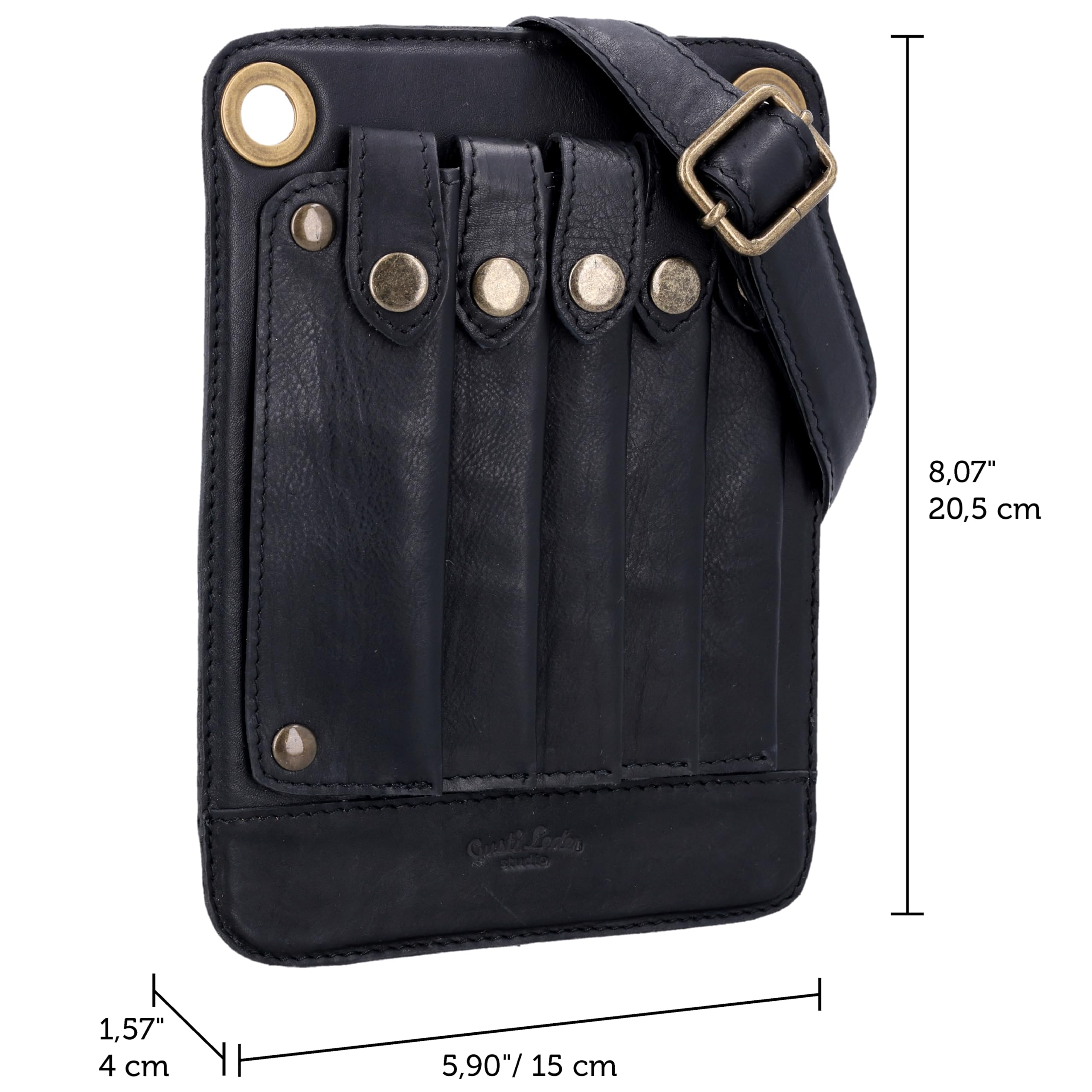 Gusti Pino - Bolso bandolera de piel para peluquería y herramientas, color negro