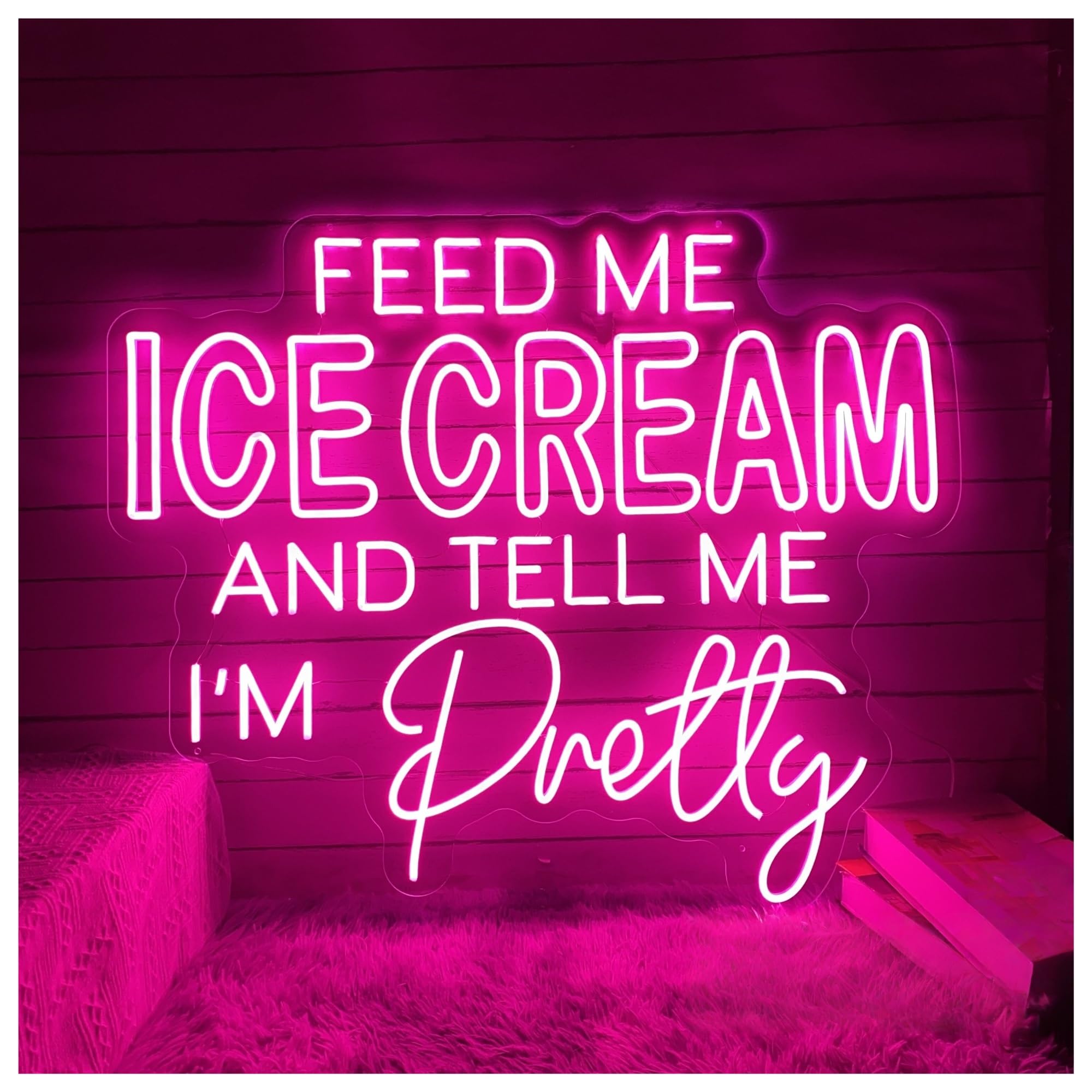 SHOUXI Sign Lamp Feed Me Ice Cream and Tell I'm Pretty Neon Sign for Coffee Bar Decor Shop 46cmx55cm(D)