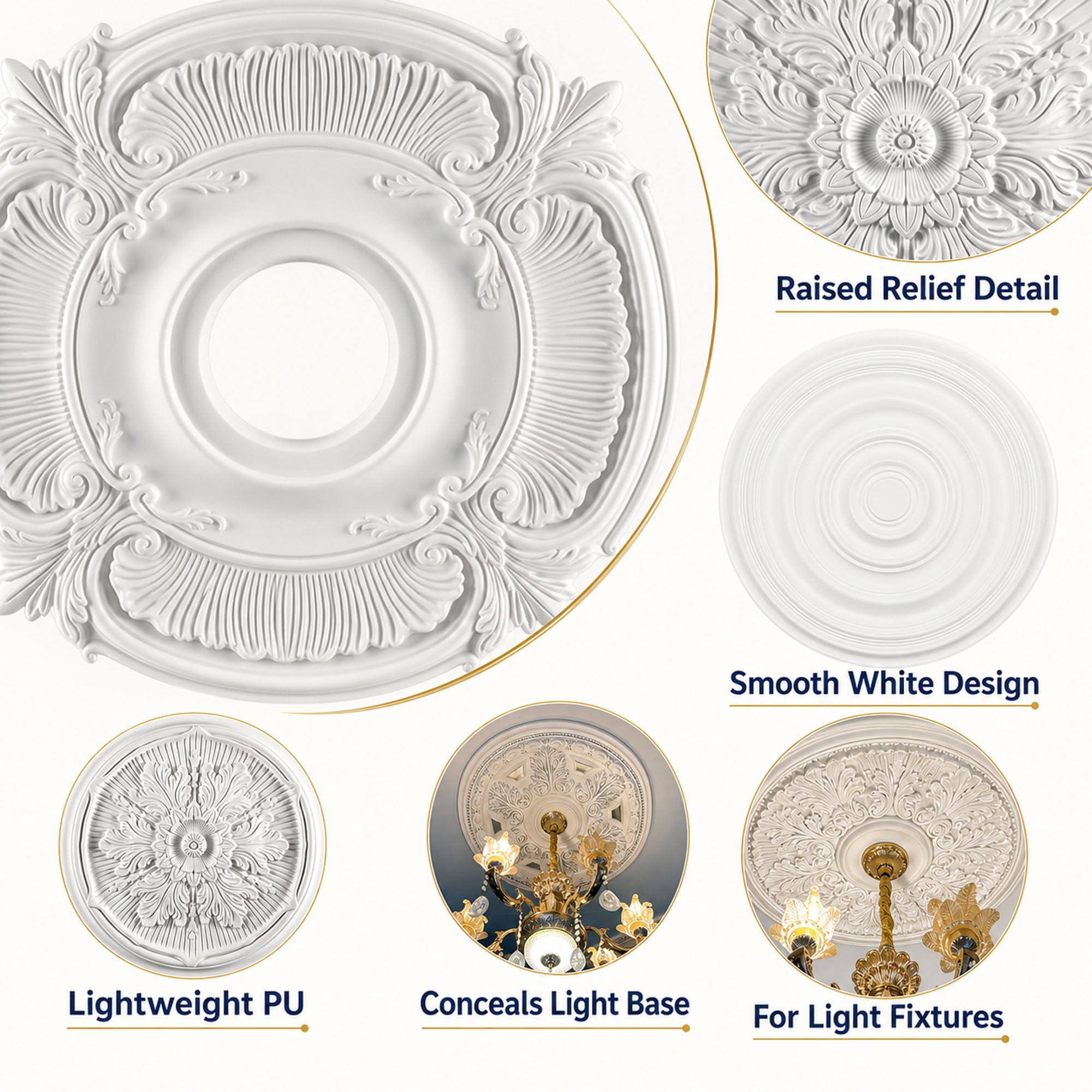 Rosone Decorativo per Soffitto,Rosone Lampadario Soffitto,Medaglione per Ventilatore da soffitto,Piastra Copertura Decorativa,Leggero,Stile Europeo,per lampadari,ventilatori a soffitto