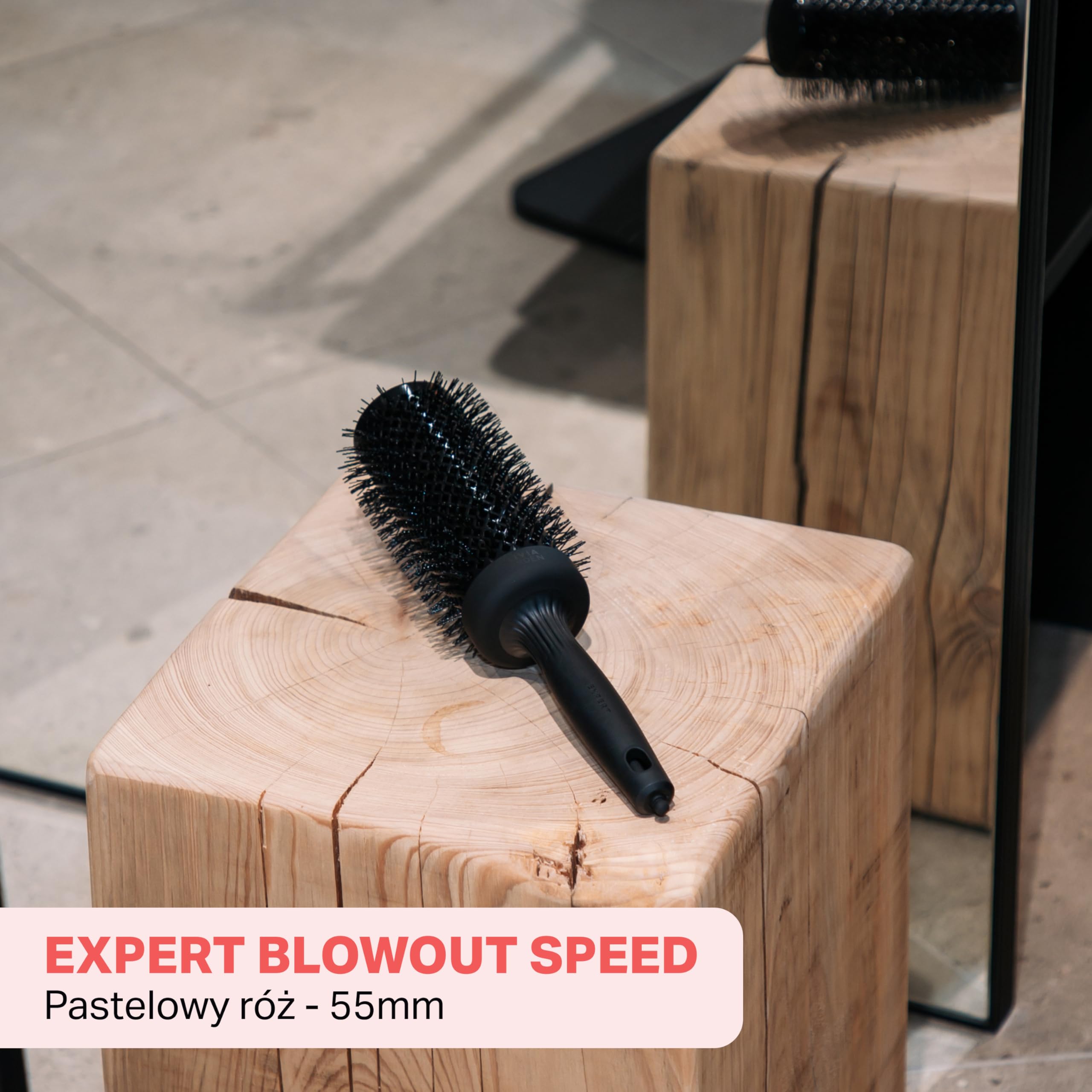 Olivia Garden Expert Blowout Speed Black Label – Matowa czerń - 55 - Ceramiczna okrągła szczotka z wyjątkowo długim korpusem do 25% szybszego modelowania