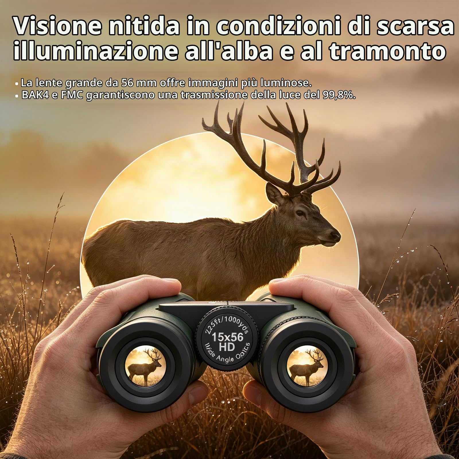 Aurosports - Binocolo 15 x 56 per adulti ad alta potenza, con visione ampia e visione chiara in condizioni di scarsa illuminazione, leggero e facile da mettere a fuoco, per bird watching, caccia,