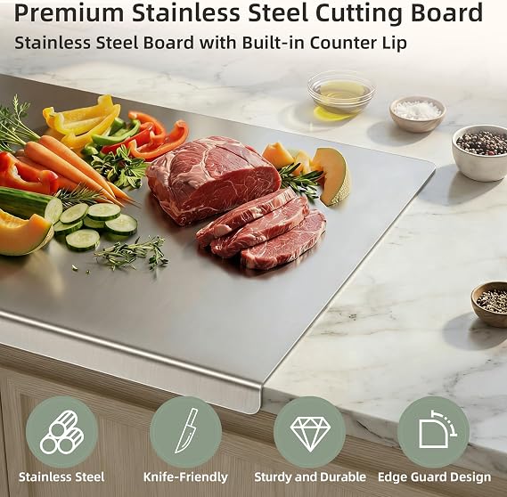 2-Piece Stainless Steel Cutting Board with Counter Lip, 16 x 12 inch