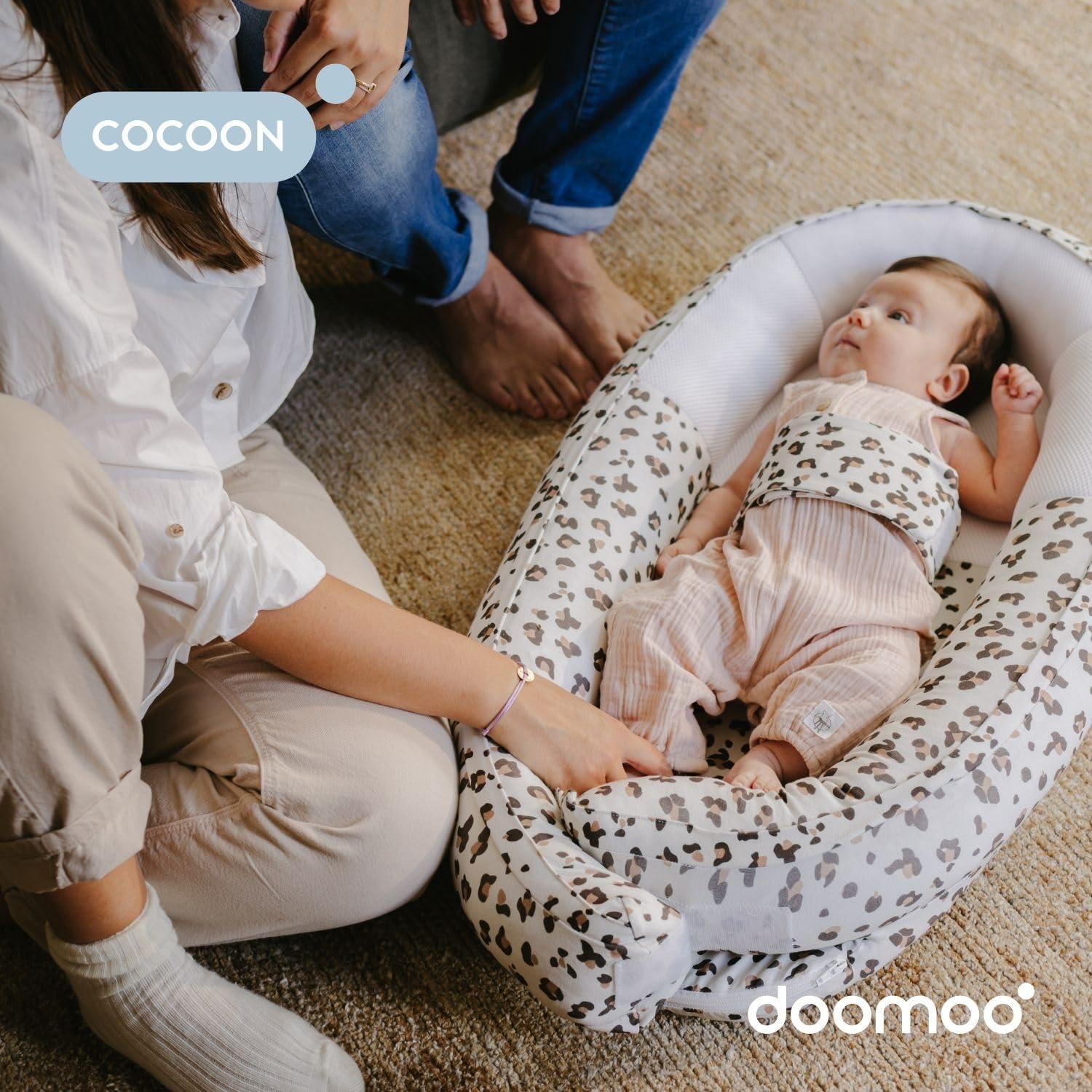 doomoo Cocoon Réducteur nouveau-né Leopard Cream - Evolutif & Respirant, 0-3 mois