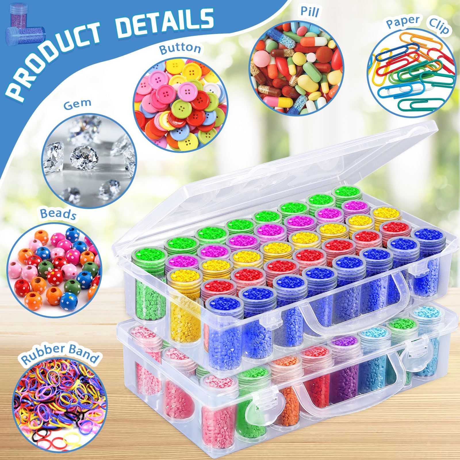 76 Griglie Diamond Painting Kit, Contenitori per Pittura a Diamante Accessori Pittura Diamante, Contenitore Portatile per Perline Fai-da-te, Unghie, Gioielli, Artigianato D'arte (2 pezzi)