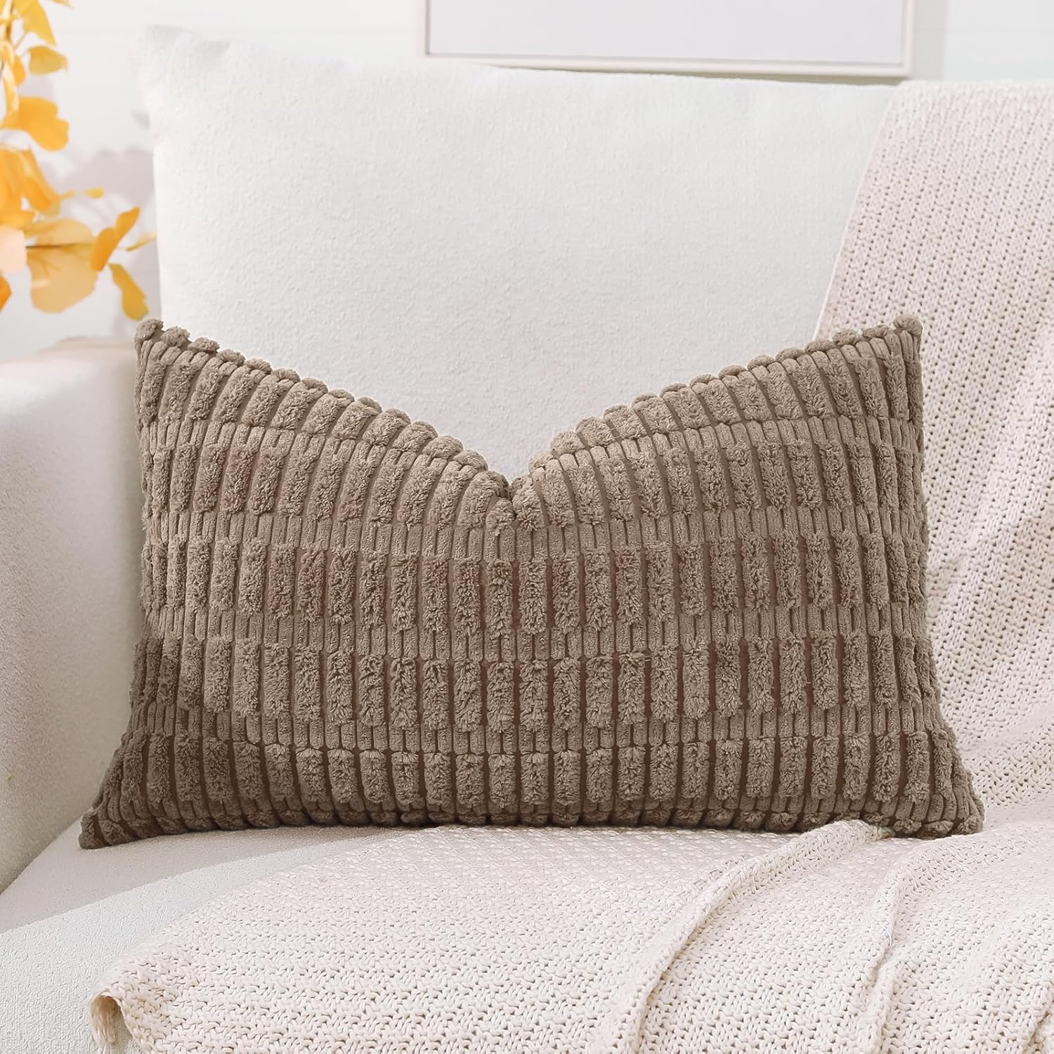 OTOSTAR Corduroy Decorative Throw Pillow Covers 12x20 Inch Super Soft Boho Striped Rectangle Pillow Covers Case Modern Cushion Covers for Sofa Couch Bedroom Car Decor Brown - Image 8
