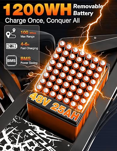 Miniatura 3 de Motocicleta eléctrica para adultos y adolescentes, motor de pico de 3000 W, 36 MPH, 100 millas, batería de 48 V/25 Ah, pendiente de 45°, frenos Negro