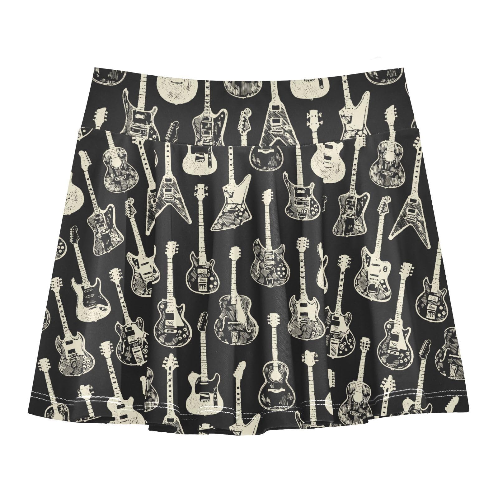 Aflyko Girls Pleated Skater Skirt Electric Acoustic Guitar High Waist Cheerleading Dress Dance Skort with Lining Shorts Weekend Date Outfit Short Bottoms, 9-10Y Multicoloured