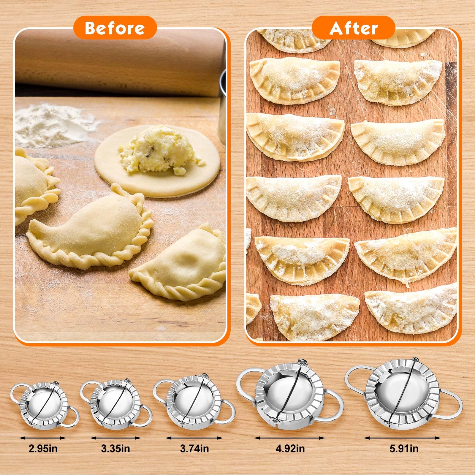 Vesici Paquete de 5 moldes de acero inoxidable para hacer bolas de masa de masa de masa de masa de varios tamaños, accesorios de cocina, 2.95/3.35/3.74/4.92/5.91 pulgadas
