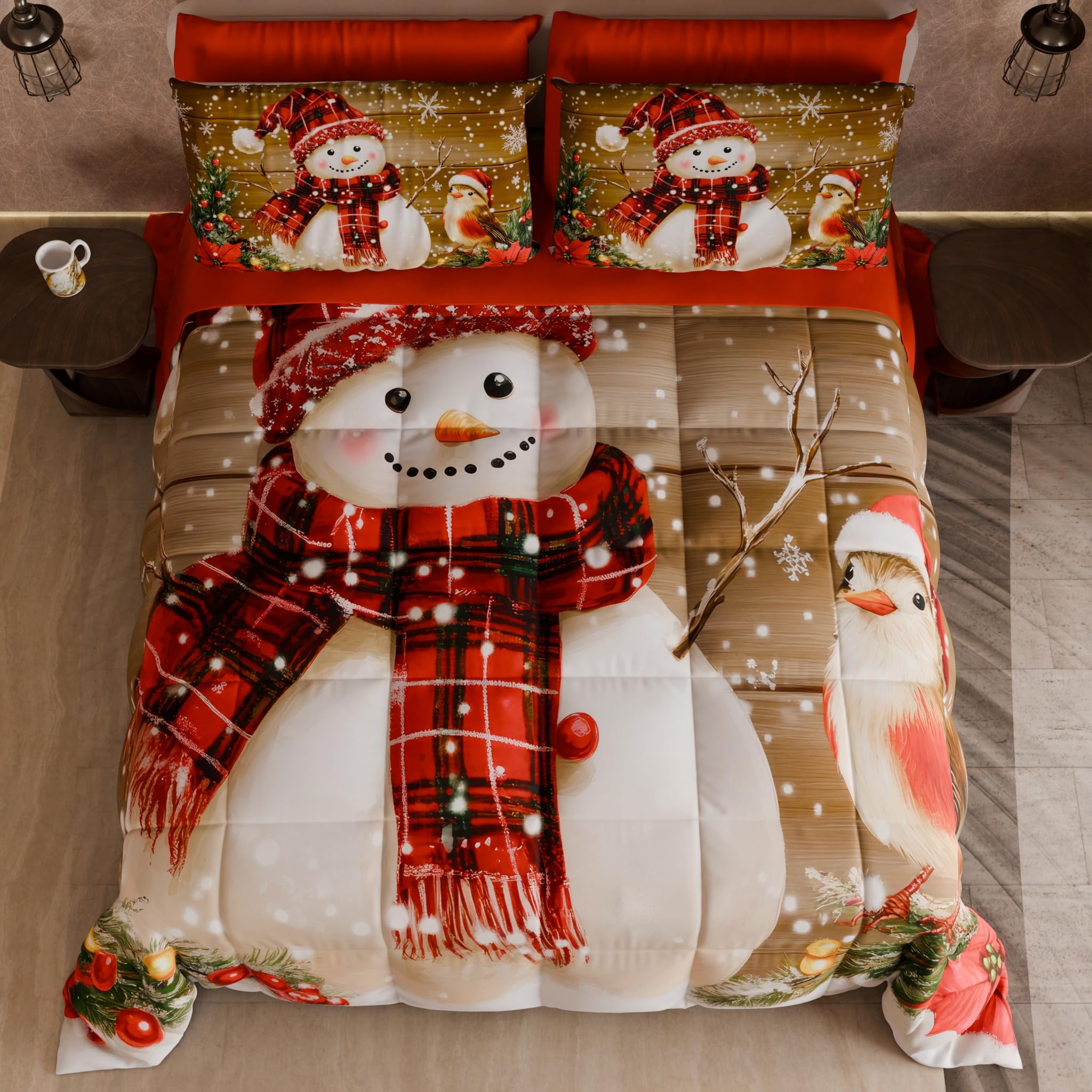 PETTI Artigiani Italiani - Trapunta Matrimoniale Invernale di Natale, Piumone Matrimoniale Natalizio, Trapunta Double Face Tinta Unita e Stampa Digitale Xmas 10, Made in Italy