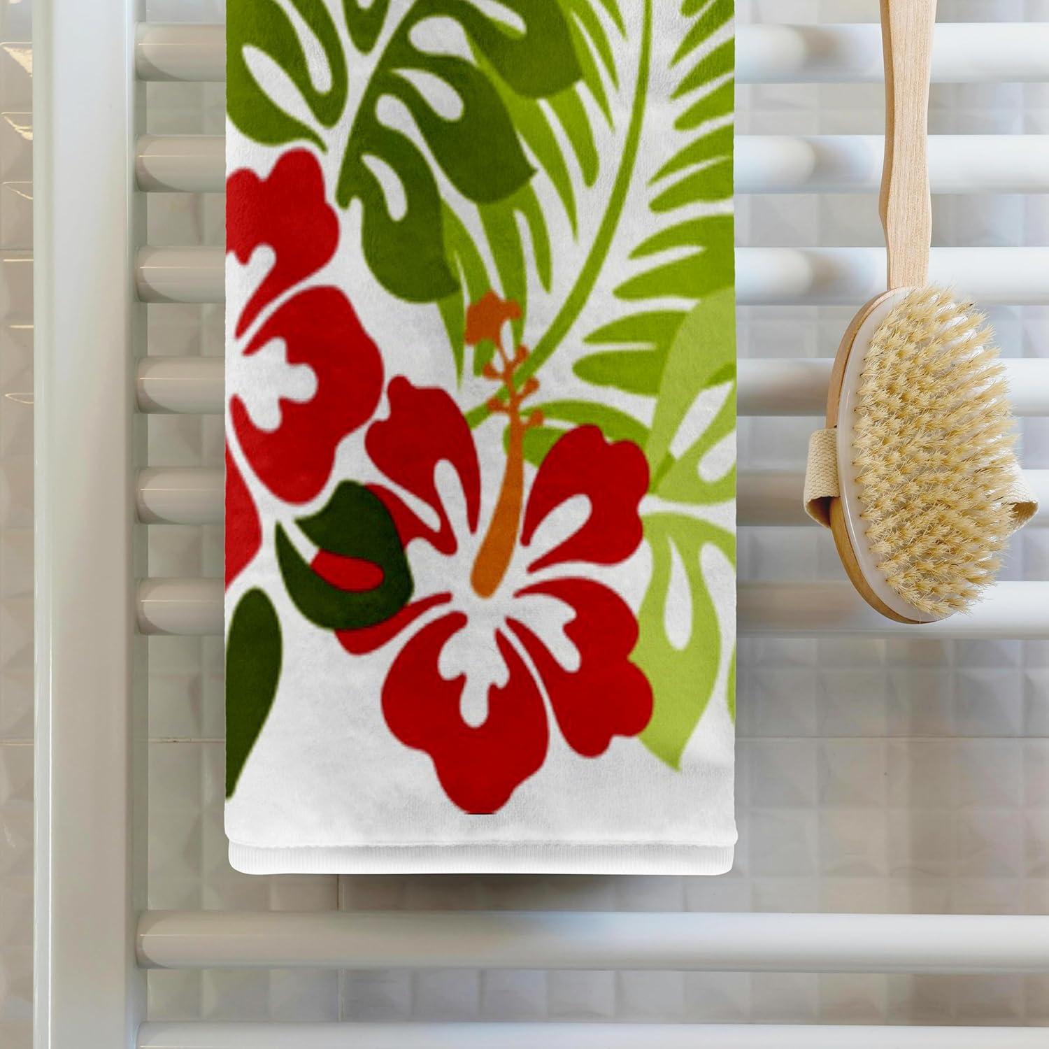 3dRose Hawaiian Hibiscus n Leaves Print 22x30 Bath Hand Pool Towel