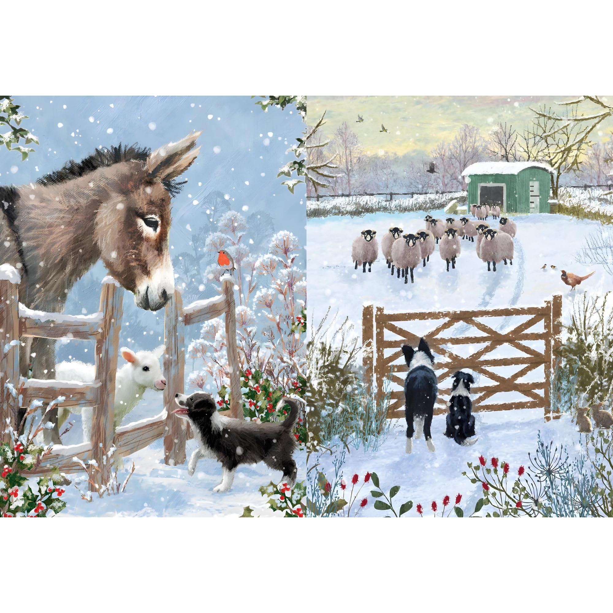 Charity Christmas Cards Box of 16, BHF, Marie Curie, Mind, NSPCC, Shelter, Dog, Donkey and Sheep Farm Scenes - Image 3