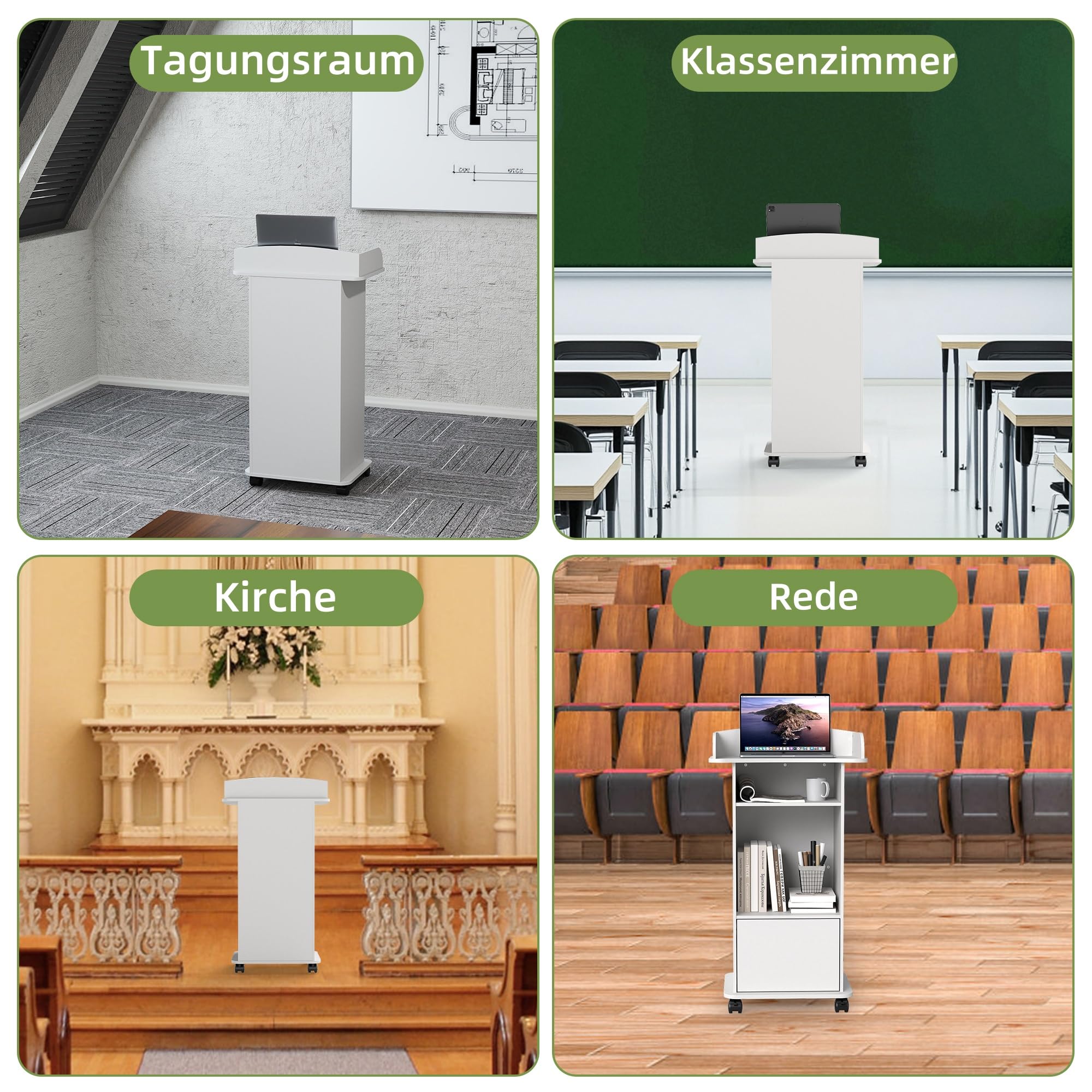 Nisorpa Podium Portable en Bois, pupitre pédagogique en Bois Blanc avec roulettes, pupitre de Salle de Classe, pour école, réunion, séminaire, etc.