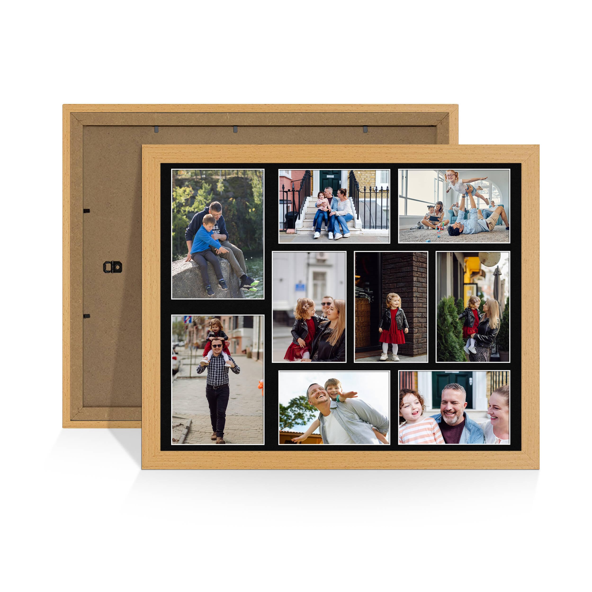Alison Kingsgate Country Pine 20x16 Photo frames for multiple pictures -9 Apertures Collage Frame with Black Mount - Holds (2x) 7x5 & (7x) 6x4 Photos - Engineered Wood & Perspex