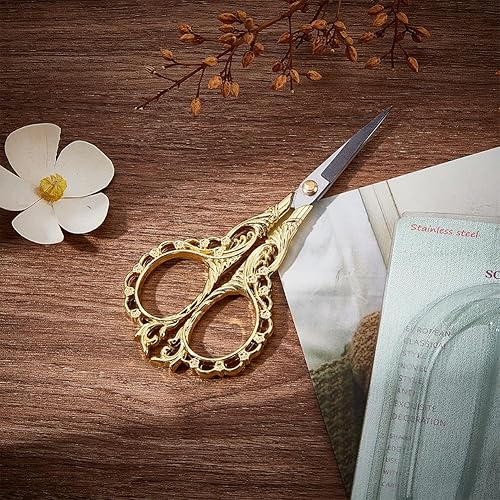 Miniatura 4 de SUNNYCLUE Tijeras de costura vintage para bordar, tijeras de bordado, estilo europeo antiguo, acero inoxidable, pequeñas tijeras para hilo de tela,