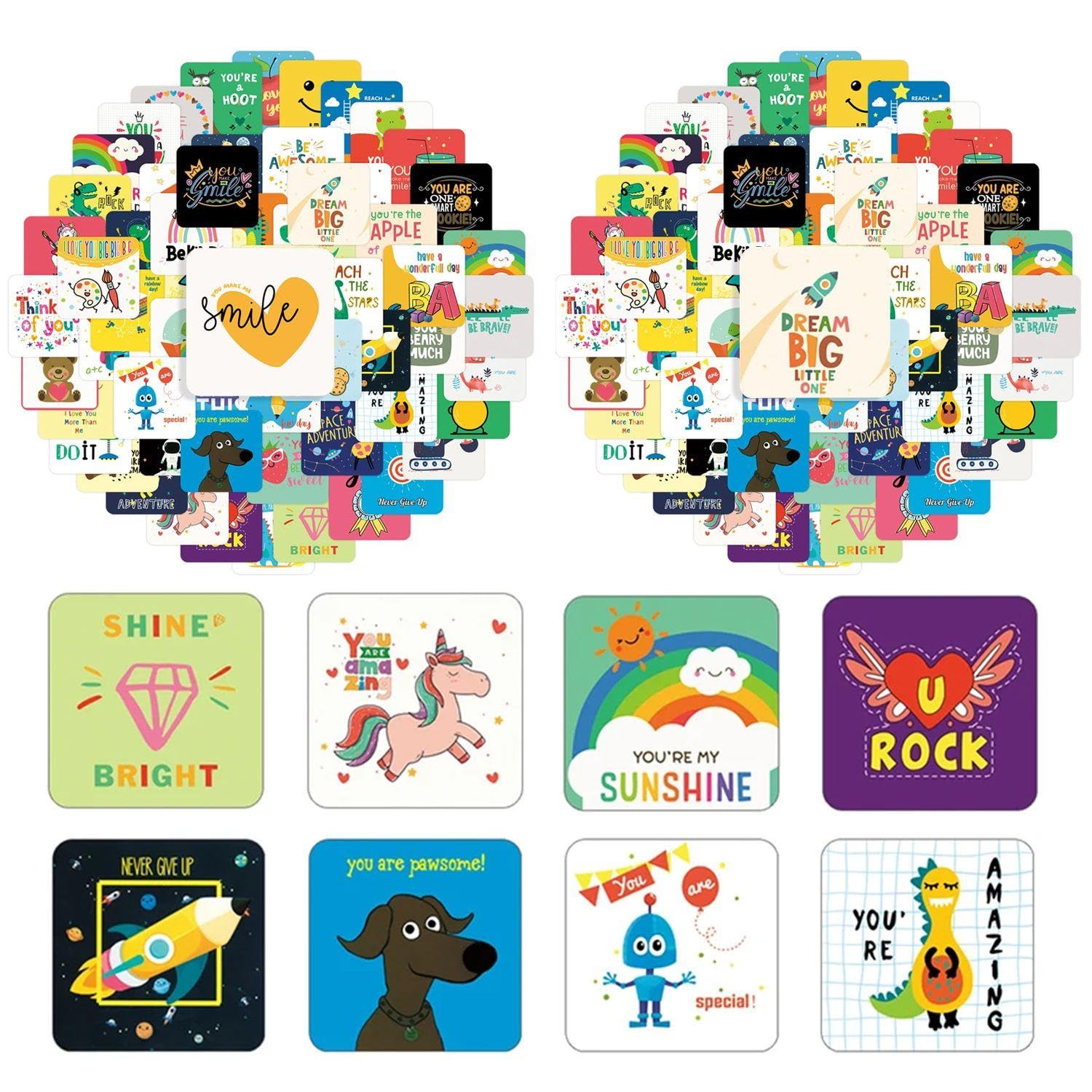 TVSVKWE 120 Cute Cartoon Cards, Children'S Encouragement Cards, Children'S Lunch Box Decorative Cards, Creative Fun Cards.