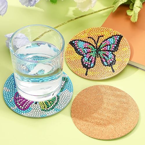 Miniatura 4 de UPINS 8 posavasos de pintura de diamante para bebidas, kit de arte de diamantes para adultos, niños, principiantes, suministros de arte de diamantes